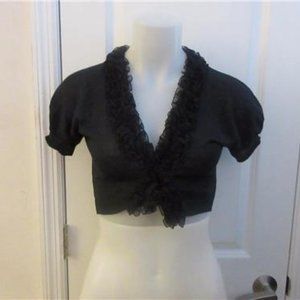 DEBORAH LINDQUIST BLACK RUFFLE TRIM SHORT SLEEVE S
